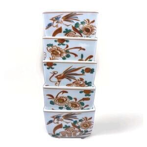 Kutani Ware Tachikichi Akae Square Bowl Set of 5 Japanese